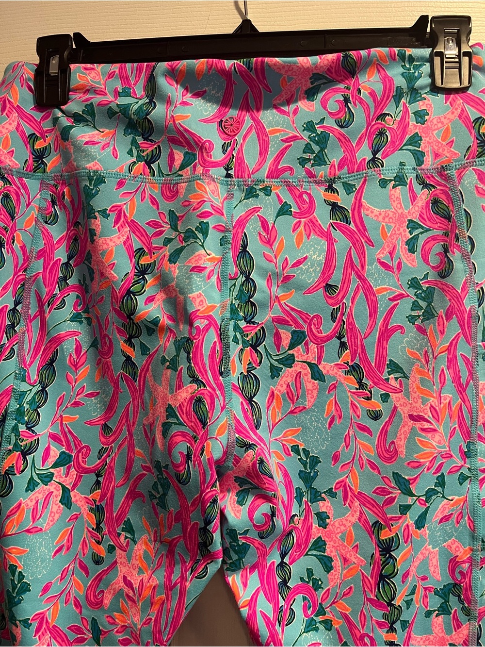 Lilly Pulitzer Aqua Leggings with Pink & Teal Floral Print - Picture 5 of 5